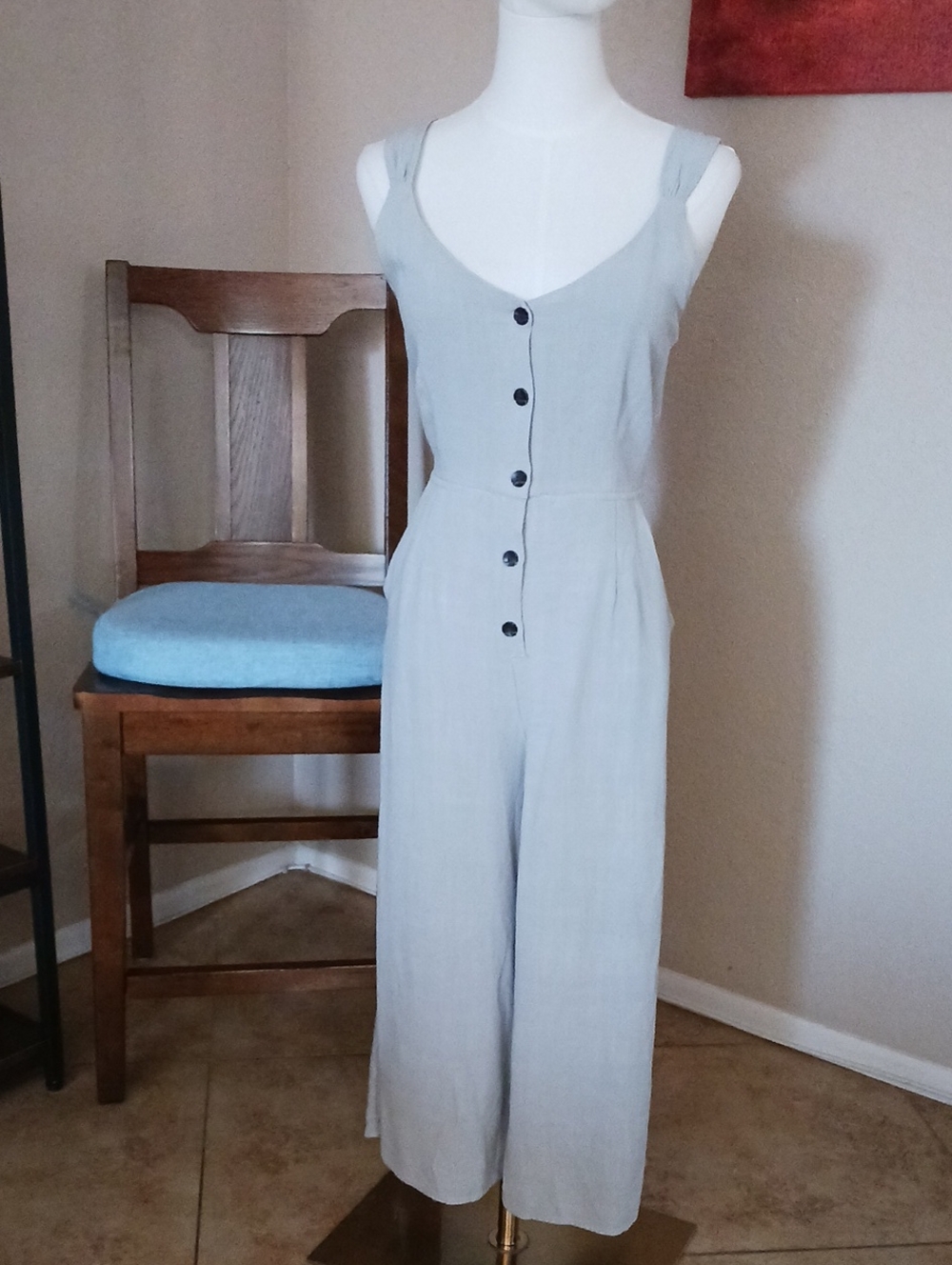 One Clothing Los Angeles- Light Gray Wide-Leg Sleeveless Jumpsuit